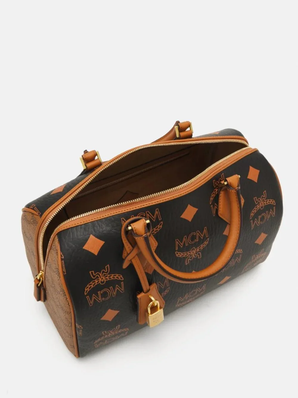 MCM Medium Ella Boston Bag in Maxi Visetos & Lauretos Monogram Mix- Black